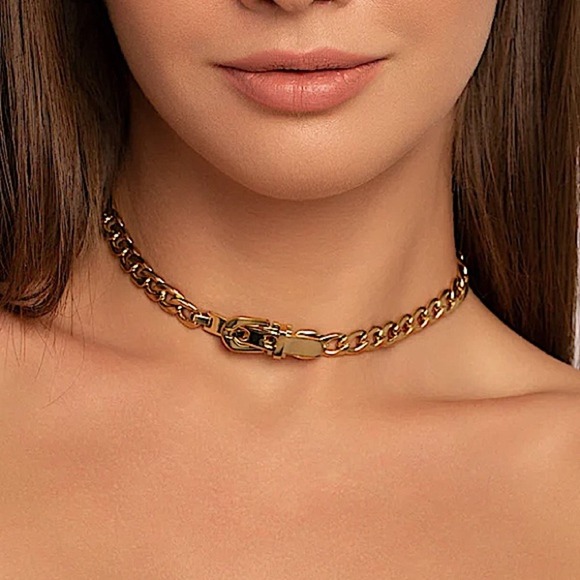 Minimalist Gold Belt Buckle Design, Chain Link Choker - Picture 1 of 7